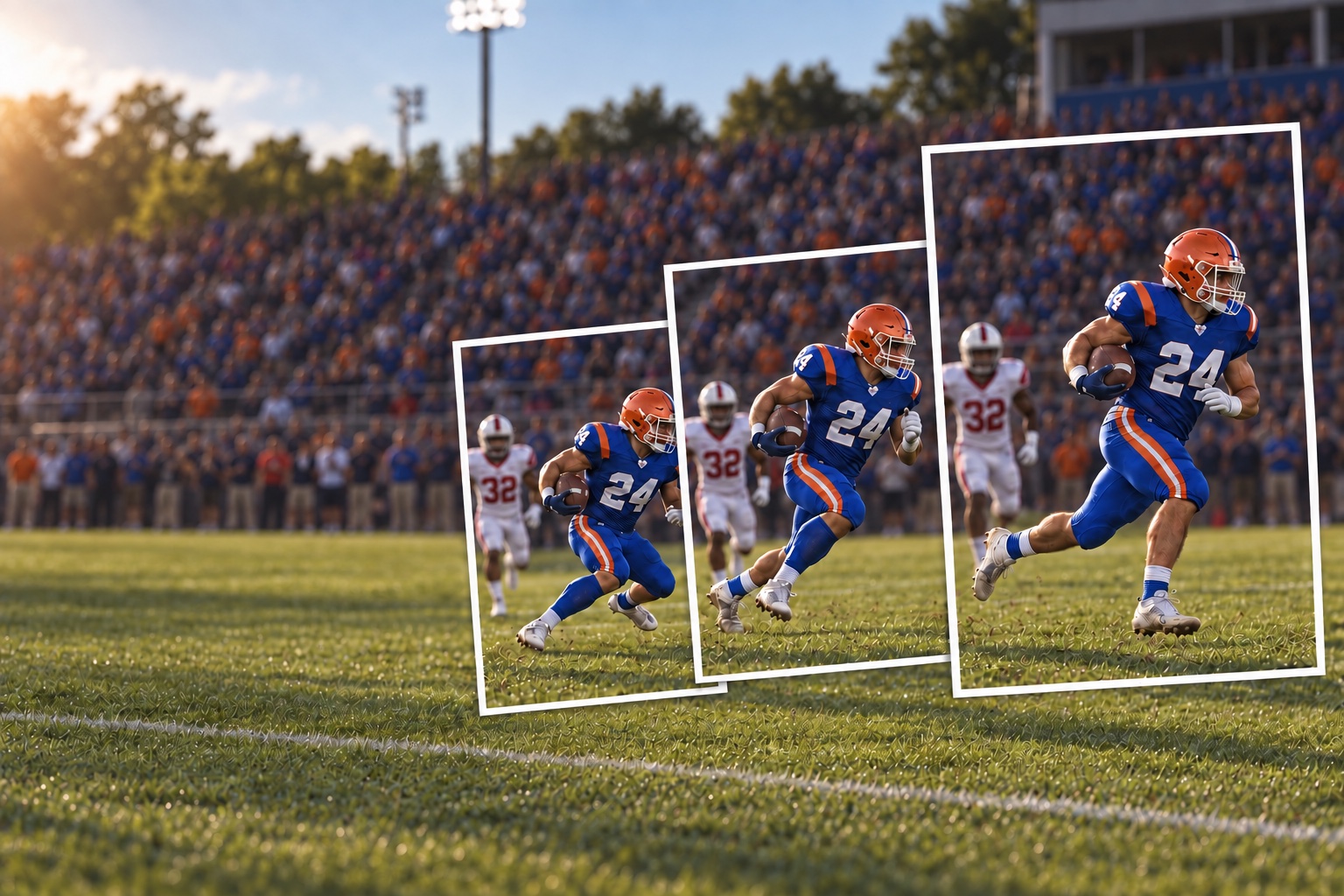 Football players in motion during a game